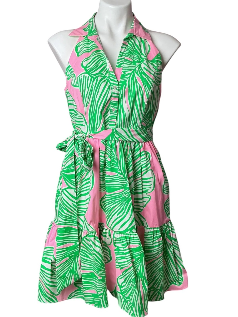 Lilly Pulitzer Trisha Stretch Pink Green Shirt Dress Size 6 Retail $198